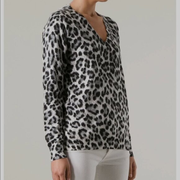 Michael Kors Angora Animal Print V-Neck Sweater - Picture 1 of 9